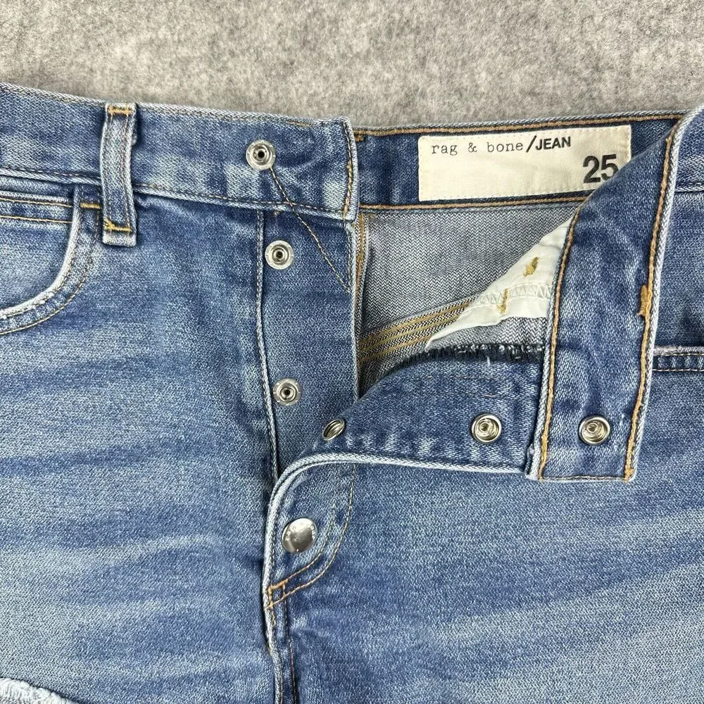 Rag & Bone Jean Shorts Womens 25 Blue Med Wash Cut Off Raw Hem Snap Button Fly